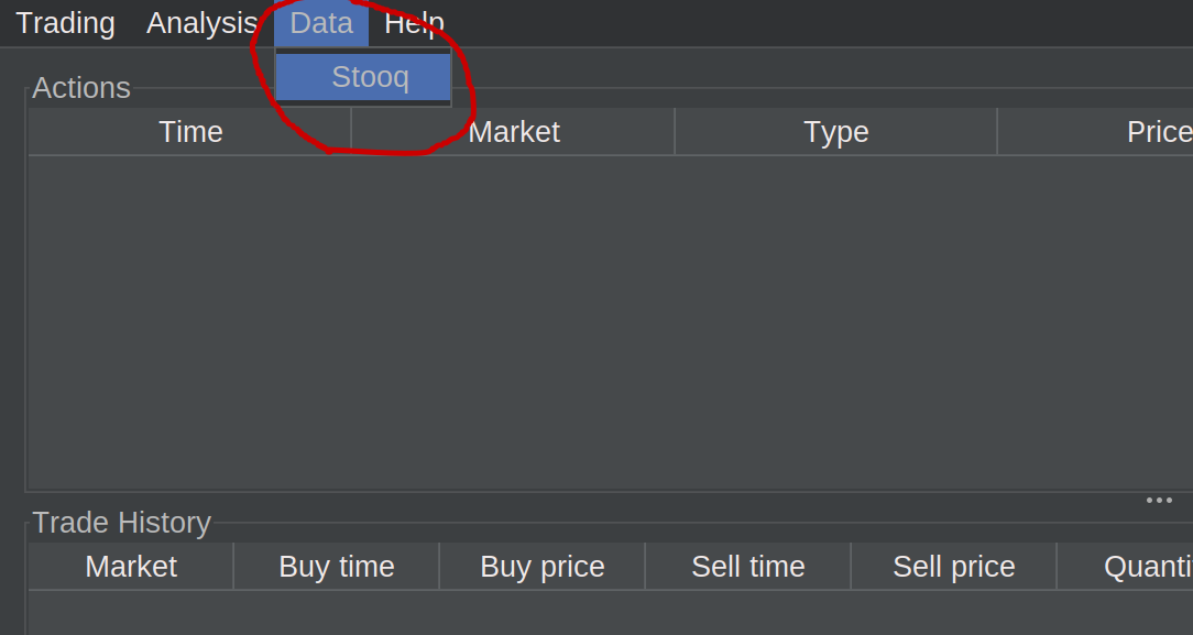 Menu navigation showing Data > Stooq