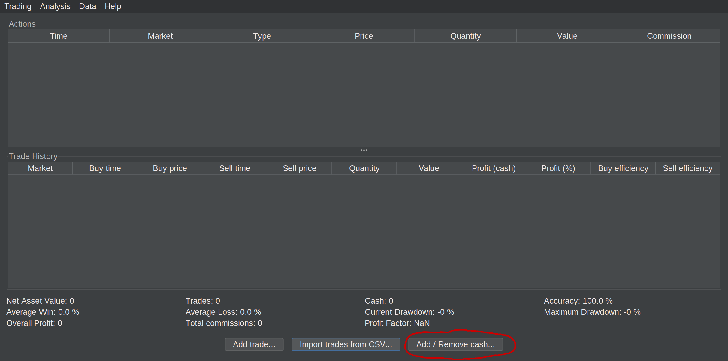 Add / Remove cash button