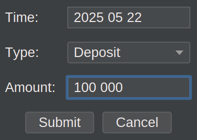 Deposit dialog box
