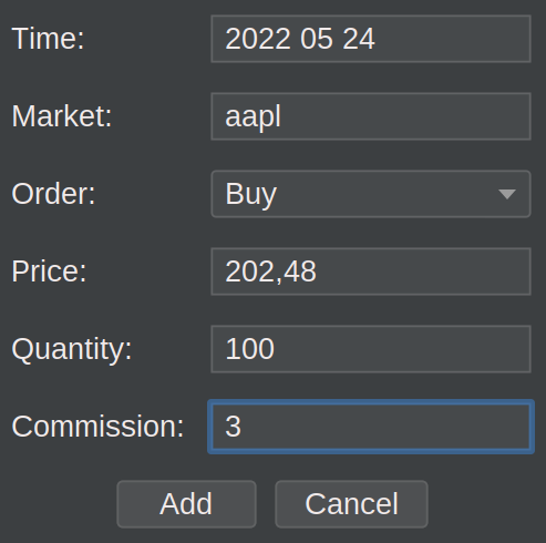Add trade dialog box