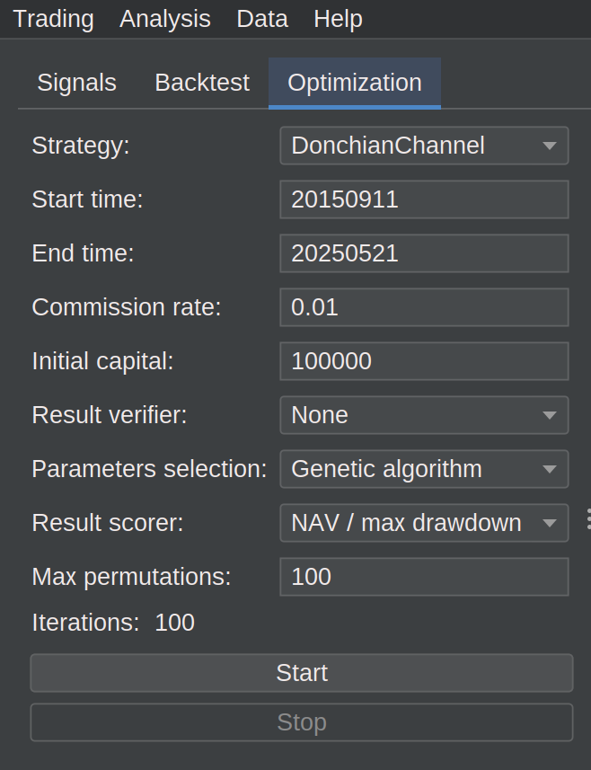 Optimization configuration interface