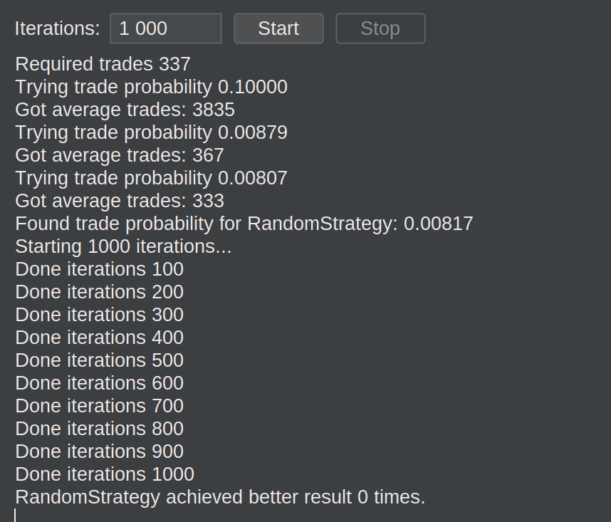 Random trading comparison results