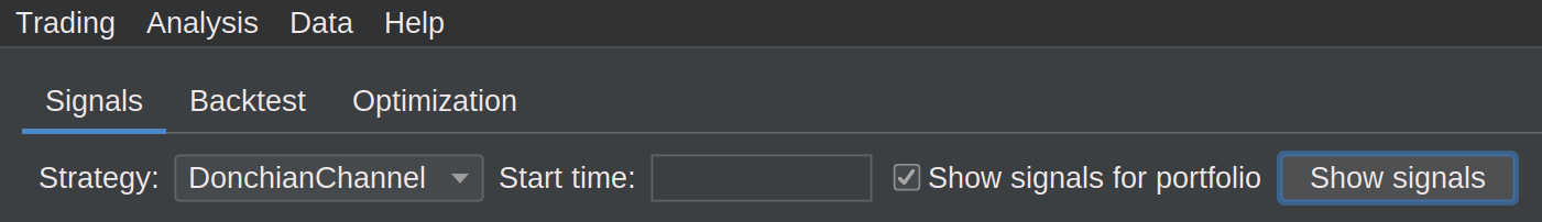 Signals configuration interface